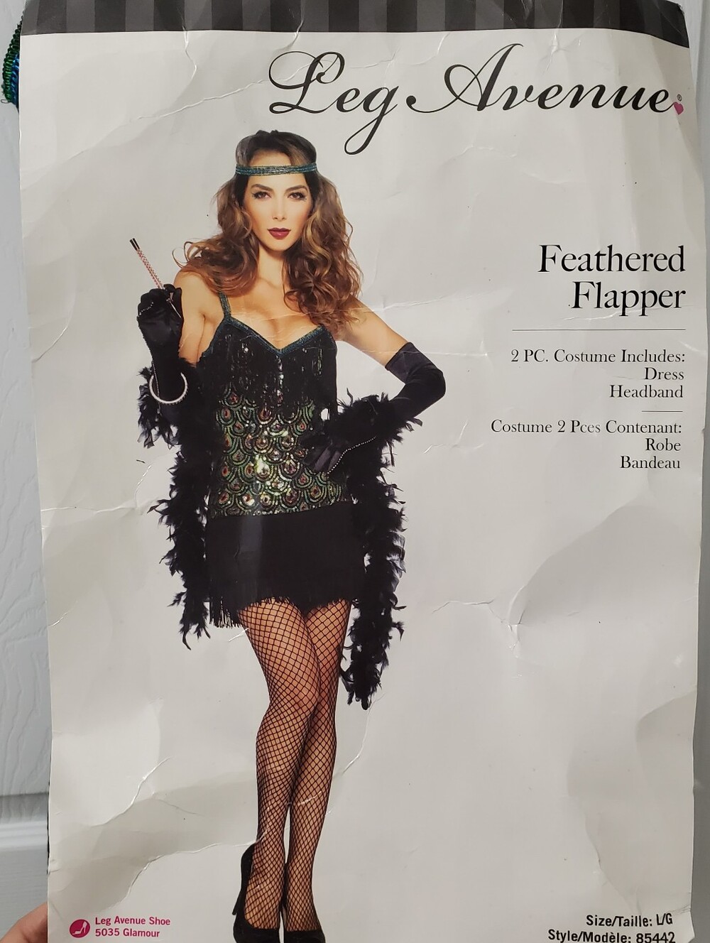 Leg Avenue Women's Feathered Peacock Sequin Flapper Costume Dress Size Lg- Black